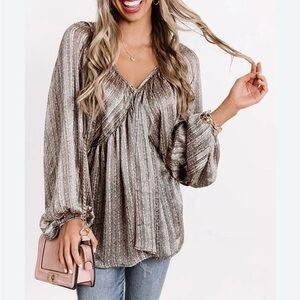 BUCKETLIST Lurex Chiffon Boho Floral Babydoll Top S NWOT